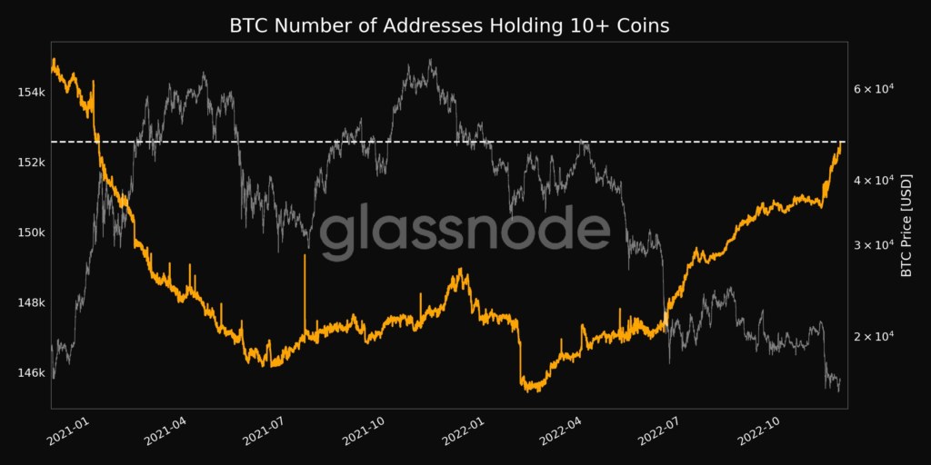 Wallets Holding 10+ Bitcoins at 22-Month High